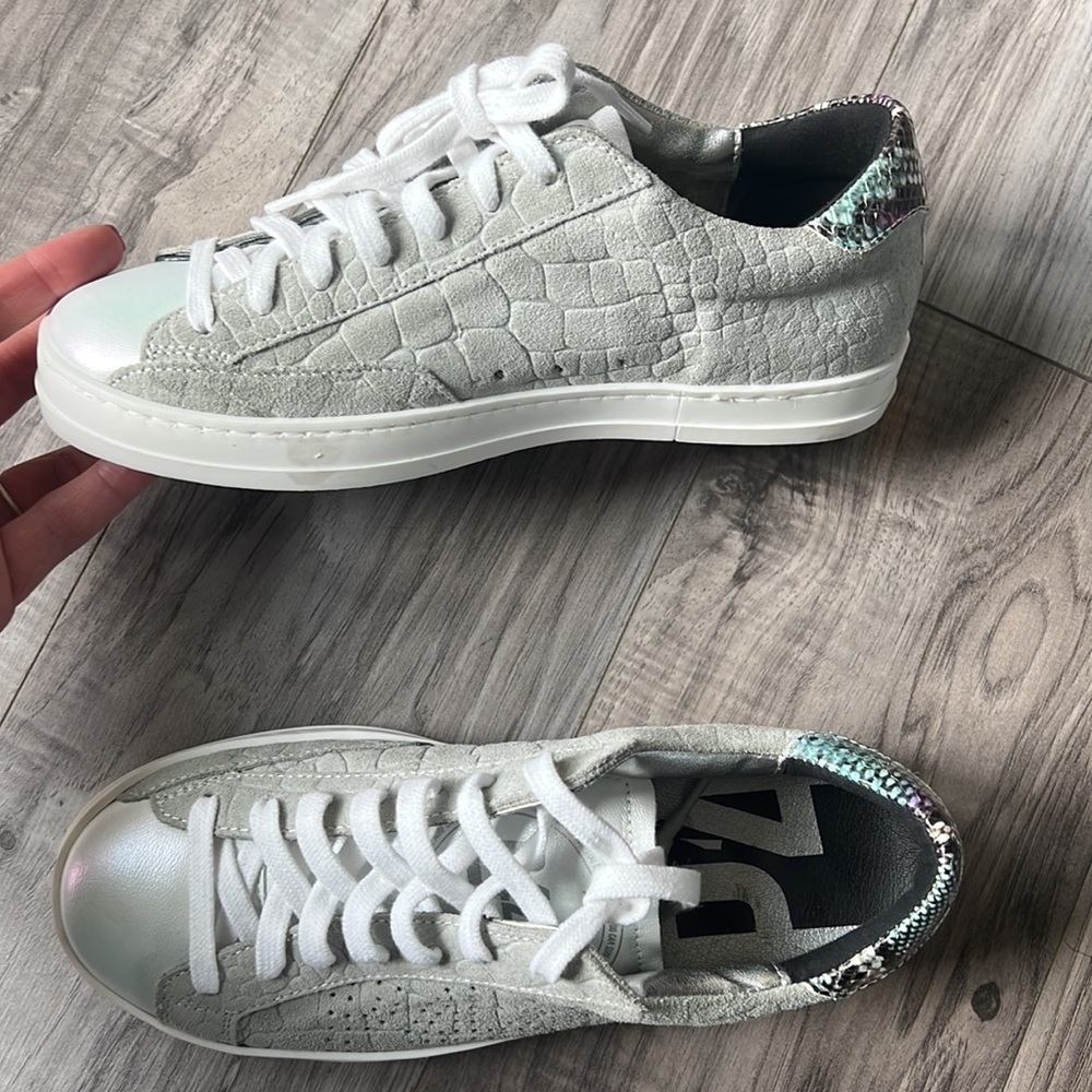 P448 grey suede croc embossed snake print leather sneakers shoes size 36 - Picture 4 of 10